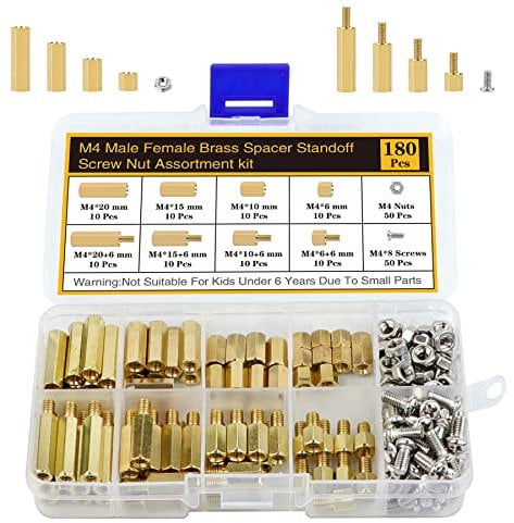 Csdtylh 180Pcs M4 Motherboard Standoffs&Screws&Nuts Kit, Hex Male-Female Brass Spacer Standoffs, Laptop Screws for DIY Computer Build, Electronic Projects, Raspberry Pi, Circuit Board etc.