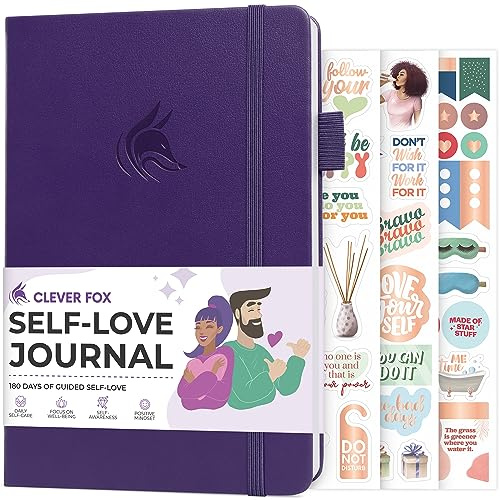 Clever Fox Self-Love Journal for Women, Gratitude, Positivity, Purple | 6-month daily mental health journal with stickers, self-care, anxiety therapy, life & wellness planner for teens & adults