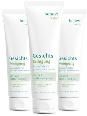 benevi neutral Gesichts-Reinigung 3 x 125ml für empfindliche, irritierte, trockene Haut. Ausschließlich milde Tenside, besonders hautverträglich. pH 5,5