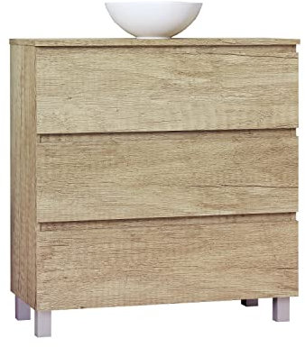 Baikal Conjunto de Mueble de Baño Ness, Especial para baños pequeños. Mueble de Fondo Reducido en 36cm, Incluye Lavabo Cerámico. Mueble MONTADO. Tres Cajones 80 cm Nature