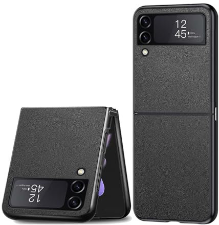 Puxssul Cover per Samsung Galaxy Z Flip 4 5G, Custodia in Pelle Sintetica TPU, Anti-Shock Anti-Graffio Anti-Scivolo Ultra Leggera Cover per Galaxy Z Flip 4, per Uomini Donne (Nero)