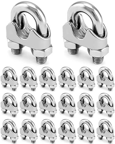 QWORK 1/2 Wire Rope Clamp Clip M12, 20 Pack Large U Bolt Saddle Guy Fastener, 304 Stainless Steel Fastener Cable Clamps, Connect 2 Layers of Wire to Form a Loop