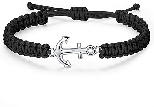 JENDEAR SHINE Bracciale Ancora Corda Uomo, Bracciale in Corda Intrecciata Regolabile, Regali Gioielli Estivi da Uomo