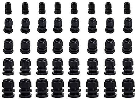 Cable Gland,Cable Glands Joints 40pcs Each of 8 PG7 PG9 PG11 PG13.5 PG16 Thread Nylon Cable Gland Kit Wire Connector Waterproof Plastic Cable Gland Reducer (Color : Black Total 40pcs)