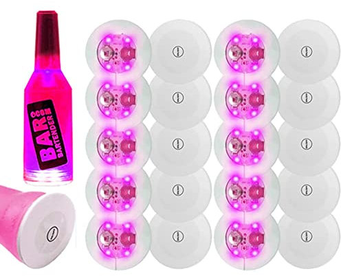 ANTM Sous-verres LED pour bar, lot de 20 sous-verres à cocktail lumineux, LED sous-verres Bar bière sous-verres Light Club (rose)