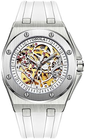 RORIOS Montre Unisexe Sport Montre Automatique Mécanique Montre de Poignet Mode Lumineuse Montre Homme Étanche Squelette Regarder avec Bracelet en Silicone