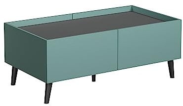trendteam smart living - Melton - Couchtisch - Türkis/Anthrazit - Couchtisch mit schwarzen Massivholzfüßen - (BxHxT) 110 x 44 x 60 cm - Sofatisch mit eingelassenem Oberboden - 4 Klappen - kratzfest
