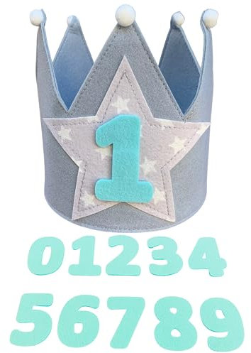 FAMU Land Corona Primer Cumpleaños - Para Bebé, Niño y Niña De 0 a 9 Años - Gorro Original Fiesta Infantil - Diseño Moderno - Números Intercambiables - Regalo Original (AZUL)