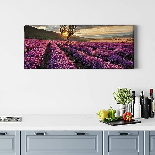 A.S. Création Leinwandbild Lavendel Blumen floral - Kunstdruck violett - 100x40 cm Querformat - moderne Wanddekoration Schlafzimmer Wohnzimmer Küche - Bild auf Keilrahmen