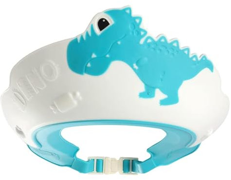 Cuffia da doccia per bambini, protezione per occhi e orecchie, per bambini da 0 a 9 anni, a forma di dinosauro, coccodrillo, ippopotamo rende il bagnetto più divertente (dinosauro, blu)