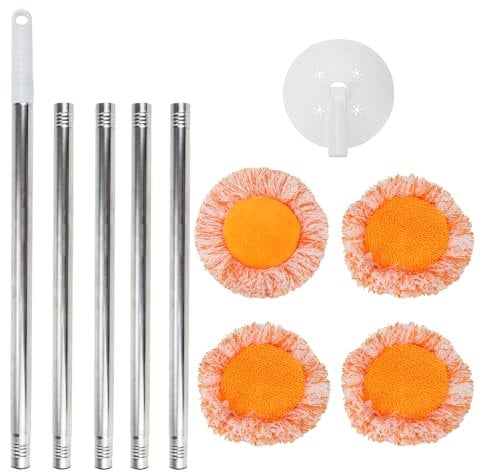 DAGORD 4 Stück 360 Rotatable Adjustable Cleaning Mop 25x25cm Drehbarer Reinigungsmopp, Wandreiniger Mopp mit 4 Abnehmbaren Stangen und 4 Austauschbaren Moppköpfen für Haushaltsboden Wandreinigung