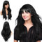 Mineup Lange lockige schwarze Perücke, 26 Zoll Lange Wellig Perücken Schwarz, Lange Gewellt Schwarz Perücke für Frauen, Schwarze gewellte Perücke mit Pony Wellen Lange Wig für Tägliche Party Cosplay