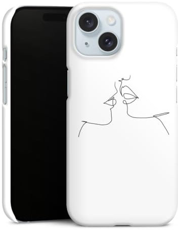 DeinDesign Premium Case kompatibel mit Apple iPhone 15 Smartphone Handyhülle Schutzhülle matt Kussmund Line Art Liebe