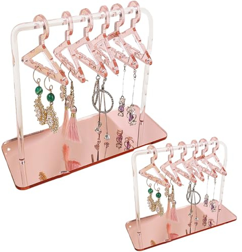 Lot de 2 supports de boucles d'oreilles en acrylique avec 16 mini cintres, porte-manteau, présentoir à bijoux, boucles d'oreilles, présentoir à clous d'oreilles en acrylique pour exposition