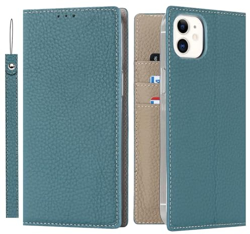ELTEKER Hülle iPhone 12/12 Pro Handyhülle [Echtes Leder] Klapphülle iPhone mit Kartenfach,Schutzhülle Leder Hülle für iPhone 12/12 Pro-hellblau