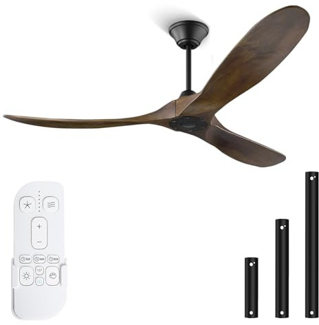 Uaikiea Deckenventilator mit Fernbedienung ohne Licht, 152cm Outdoor Deckenventilator Holz 6-stufiger Reversibler Leise DC-Motor für Terrassen Bauernhaus Veranda Außen Balkon Schlafzimmer