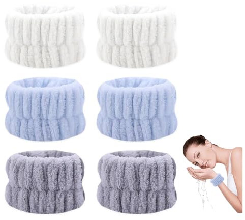 FURREN 6 Stück Handgelenk Spa Waschband Wascharmbänder Gesicht Waschen Handgelenk Waschband Wrist Towel Handtuch Scrunchies Wrist Washband Wrist Scrunchies Skincare Armbänder Schweißband für Damen