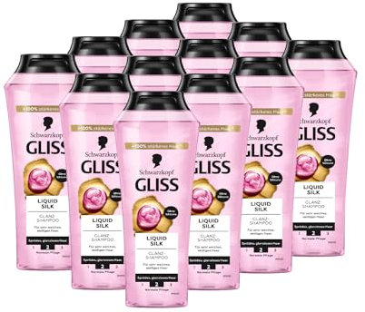 Gliss Shampoo Liquid Silk (12 x 250 ml) Haarshampoo mit Ceramiden & Seide, Glanz-Shampoo für sprödes und stumpfes Haar glättet die Haaroberfläche