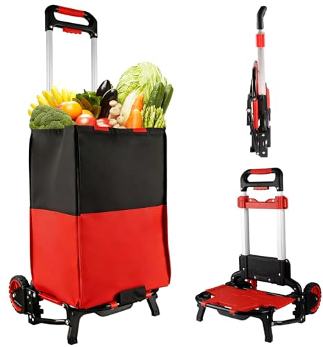 APOXCON Faltbarer Einkaufswagen mit abnehmbarer wasserdichter Tasche und Bungee-Seil, robuster Schubwagen mit stummen Rädern, tragbare Handkarre für Einkaufen, Lebensmittel, Reisen und Büro