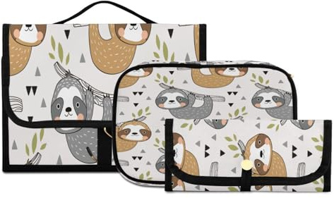 Lot de 3 trousses de toilette à suspendre avec crochet, joli bébé paresseux sur une branche - Trousse de maquillage portable pour femmes et filles, #01, 3 Piece Set, Trousse de toilette