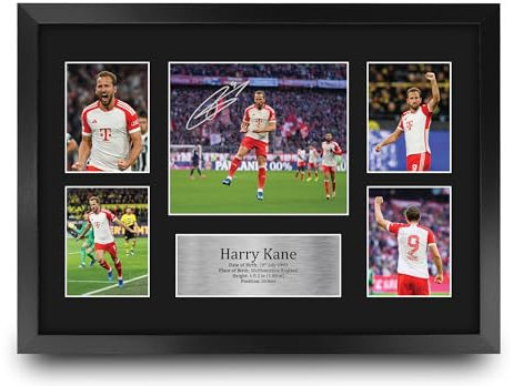 HWC Trading FR A3 Harry Kane Gedruckte Memorabilien Signiertes Autogramm Fotodisplay für Fußball Anhänger und Fans - A3 Gerahmt