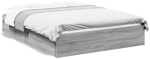 Keyroto Bettgestell mit Schubladen Grau Sonoma 140x200 cm Holzwerkstoff, Schlafzimmerbett, Familienbett, Bettrahmen, Bett Gestell