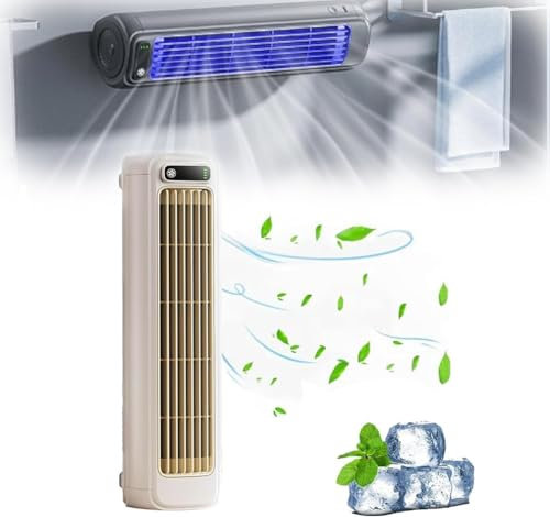 RuiDay 12-inch Tower Fan, 20dB Silent Desktop Mini Tower Fan, 3 Fan Speeds Touch Panel, Rechaergeable Portable Bladeless Fan, Wall Mount Fan Small Fans for Bedroom Living Room Kitchen (Beige)