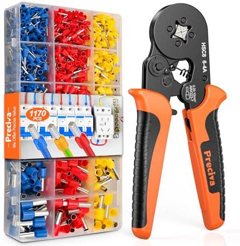 Pinza Crimpatrice,con 1170pcs Cavo Connettori,Preciva Pinza per Terminali per Crimpare 0,25-10 mm²,Strumenti di Crimpatura Pinza a Quattro Lati per Cavi a Cricchetto Autoregolabile