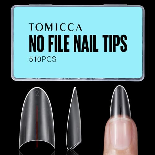 TOMICCA 510 Pièces Demi Capsules Ongles, Amande Moyen Acrylique Français Faux Ongles Pointues Extension Autocollants pour les studios de manucure & Home Nail Art, 12 tailles