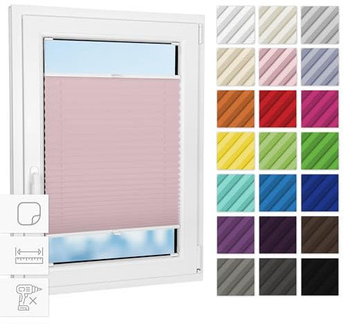 Estika Plissee zum kleben innenrahmen - Rosa - 85 cm x 100 cm - Plissee ohne Bohren, Plissee kleben, Rollos für Fenster ohne Bohren, Jalousien Fenster für innen, Fenster plissee