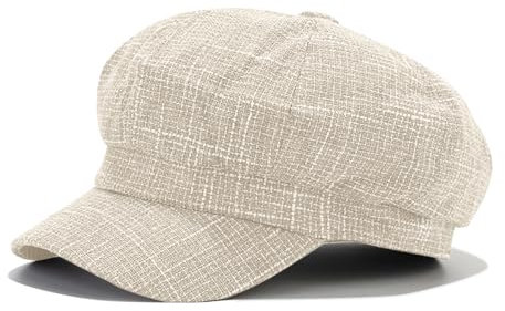 JFAN Classic lässige Ballonmütze für Damen Schirmmütze Kappe Barett mit Glencheck Karo Muster Maler Mütz Bakerboy Schiebermütze Newsboy Cap Cabbie,Beige
