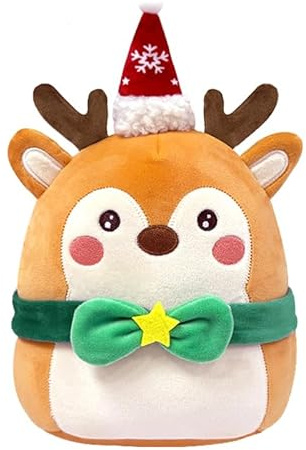POPOYU Weihnachten Elch Plüsch Kissen Spielzeug, Elch Kissen mit einer grünen Fliege, süße Plüsch Kissen Puppe weiche Baumwolle Plüsch Puppe, für Kinder Mädchen Jungen Geburtstagsgeschenk Weihnachten