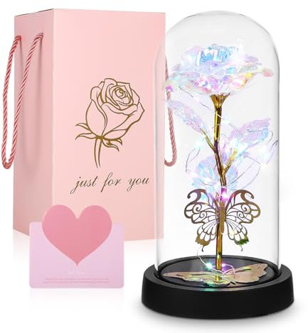 SinLaw Blumen Geschenke für Frauen Weihnachten,Ewige Rose im Glas Überraschung für Mama,Weihnachts Rosen Geschenke,Rose in Einer Glaskuppel mit LED-Licht für Sie, Frauen, Mama, Freundin, Oma (Weiß)