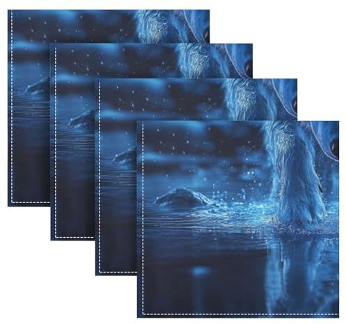 Schöne blaue Wolf-Ernte-Servietten, wiederverwendbare Servietten, waschbare Stoffservietten, Baumwolle, Polyester, bedruckt, Küchenservietten, Stoffservietten, 4 Stück, 50,8 x 50,8 cm
