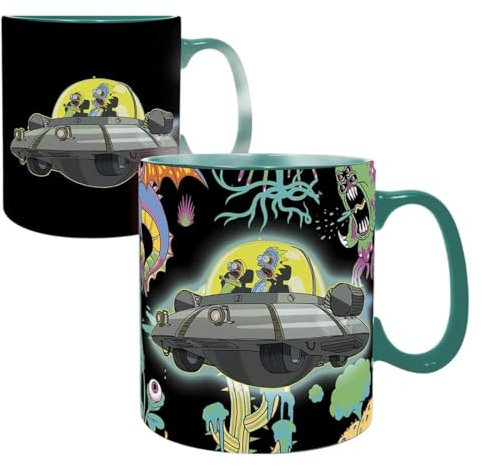 Rick and Morty - Tasse - In Space - Thermoeffekt Kaffeebecher 460ml - Monster - Schwarz - Keramik - Geschenkbox