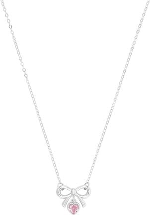 s.Oliver Kette mit Anhänger 925 Sterling Silber Mädchen Kinder Halsschmuck, mit Zirkonia synth., 37+3 cm, Rosa, Schleife, Kommt in Schmuck Geschenk Box, 2039715