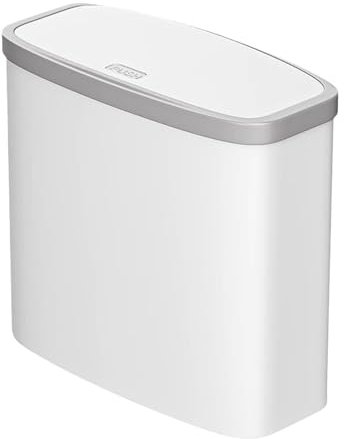 Slim Trash Can, Bathroom Bin with Lid, Small Bin for Compact Spaces, Space-Saving Skinny Waste Container Lightweight Trash Bin for Home Bedroom Living Room Kitchen