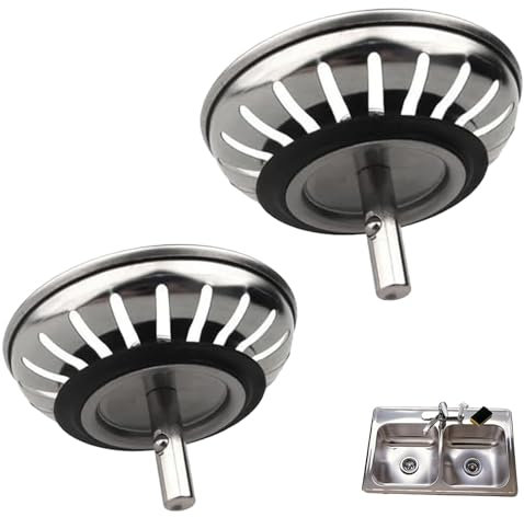 2 Pack Stainless Steel Kitchen Sink Strainer, Kitchen Sink Plug Replacement Universal, Rust Resistant Hair Food Catcher for Kitchen Bathroom Sink Plug Strainer