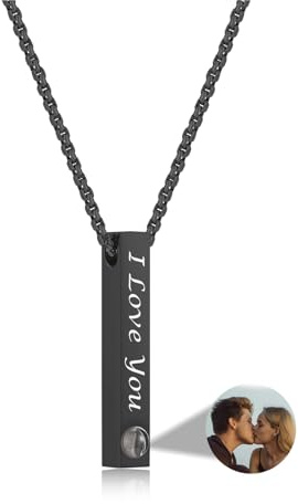 Zysta Personalisierte Halskette mit Bild Projektion, Kette mit Foto & Wunschtext Projektion Anhänger im Stein als Vatertaggeschenk für Papa Opa