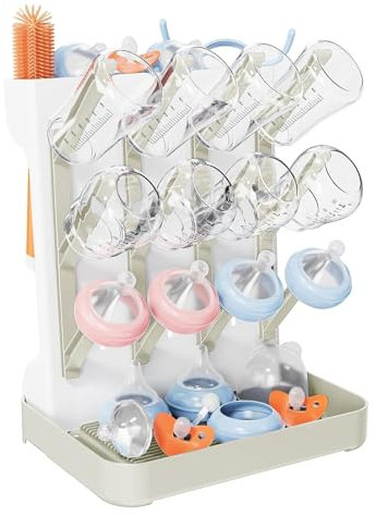 Baby Bottle Drying Rack, Vertical Standing Bottle Dryer Rack Holder, Space Saving Baby Bottle Storage for Newborn Feeding Essentials, Holds Up to 12 Baby Bottles