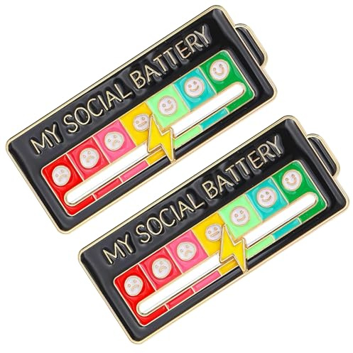 tiyiyok 2 Stück Social Battery Pin, Slider Social Battery Badge, Lustige Brosche für Soziale Stimmung für 7 Tage Interaktive Stimmungsnadeln, für Rucksäcke Jacken und Hüte (Schwarz)