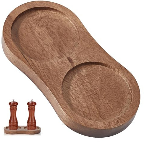 DICOSMETIC 1Pc Salt Pepper Mill Trays Wood Pepper Mill Holder Inner Dia 2.4 Inch Peppers Grinder Rest Brown Oval Small Wooden Tray for Kitchen Storage Spice Pod Bottles