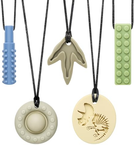 CLDY Kaukette für Kinder, 5er-Pack sensorische Kauketten,Autismus-Spielzeug | für Jungen und Mädchen, Beißring aus Silikon BPA-frei, perfekt für Kinder mit ADHS, Beißende, Fingernägel Kauen, ab 3 Monaten