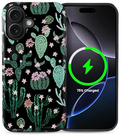 artslion 2 in 1 Aesthetic Hülle für iPhone 16 Hülle 6,1 Zoll Kompatibel mit MagSafen, Komplettschutz HandyHülle Magnetisch Stoßfest -Kaktus Muster