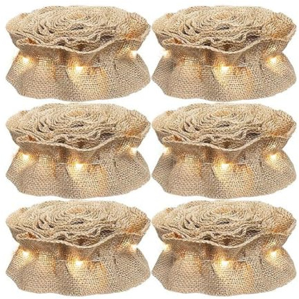 Osmond 6 Rolls LED Rustic Christmas Tree Garland Ribbon Craft with LED Lights for Christmas Decorations Brown