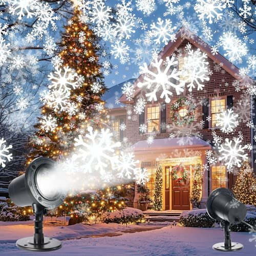 Projecteur de Flocons de Neige, Projecteur Noël Extérieur IP44 Etanche LED pour Décoration Intérieur et Extérieur, Lampe à Projection pour Jardin, Fêtes de Noël, Marché de Noël