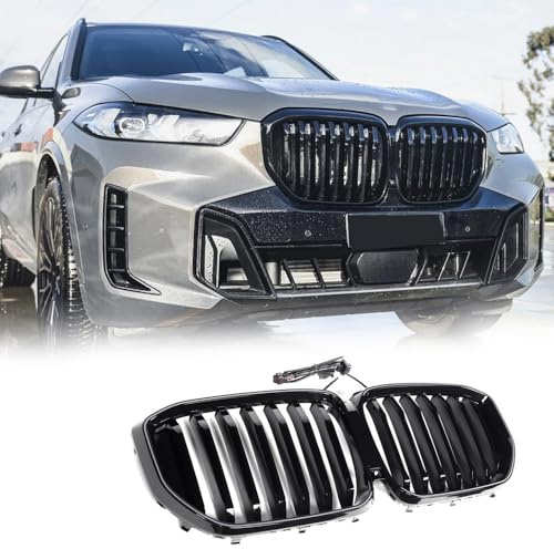Glänzender schwarzer Frontstoßstangen-Nierengrill für BMW X5 G05 LCI 2023 2024, Front-Nierengrill-Abdeckung, Zierleisten-Set (mit LED-Licht)