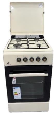 Cucina A Gas 4 Fuochi Con Forno A Gas 50 x 50 cm Colore Beige Rustico Crema Con Coperchio