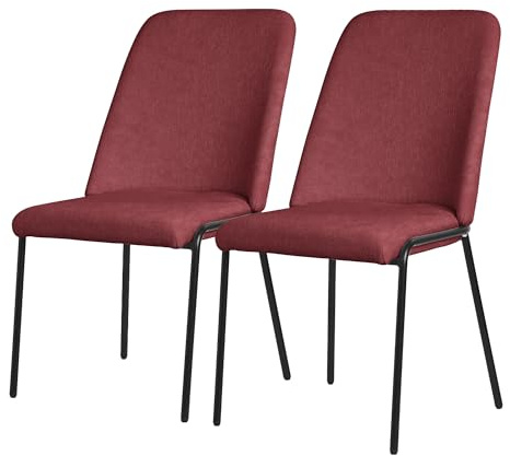 ML-Design Esszimmerstühle 2er Set Rot, Küchenstühle mit Stoffbezug und Stahlgestell, Wohnzimmerstuhl mit Rückenlehne, Polsterstühle für Esszimmer & Küche, Gepolsterte Stühle Ergonomischer Sessel