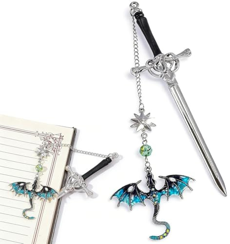Lesezeichen Drachenschwert, Metall Fantasy mit Drachenschwert, Personalisiertes im Vintage-Stil, Lesezeichen Personalisiert für Buchliebhaber, Einzigartiges Geschenk (Himmelblau（kurz）)